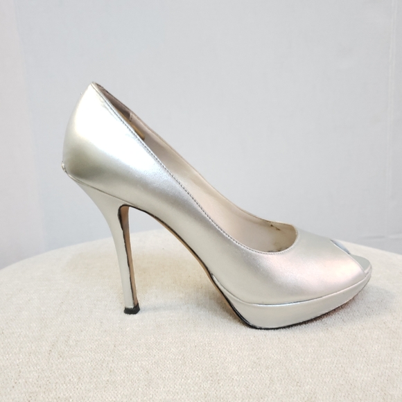 Christian Dior Silver Peep Toe Heels - Picture 2 of 8
